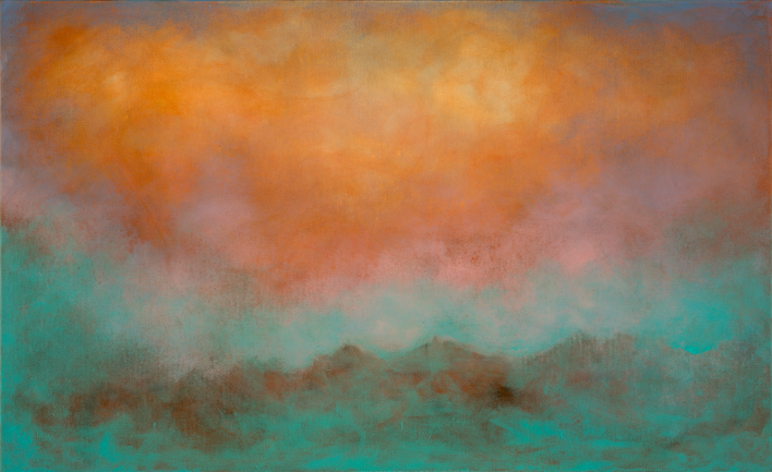 Teal Mountains 3194 Oil on Canvas Sam Roloff 48x30 inches 2012