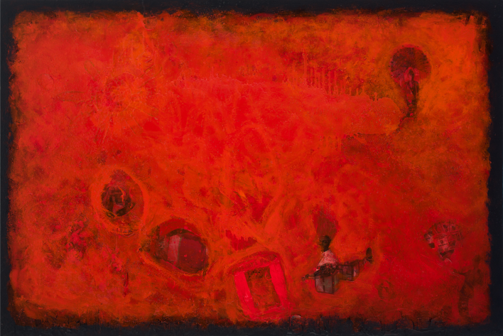 ArtNews Collage 3161 Mixed Media on Canvas Sam Roloff Red Series 2012 40x60 inch