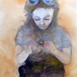 Carlotta txt'ing 3233 Oil on Canvas Portrait Portland Women Sam Roloff 18x24 2012